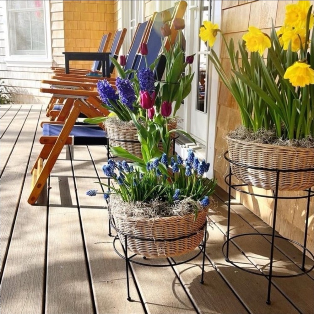 Studio McGee Small Wicker/Metal Indoor Outdoor Planter Stand Black - Picture 5 of 8